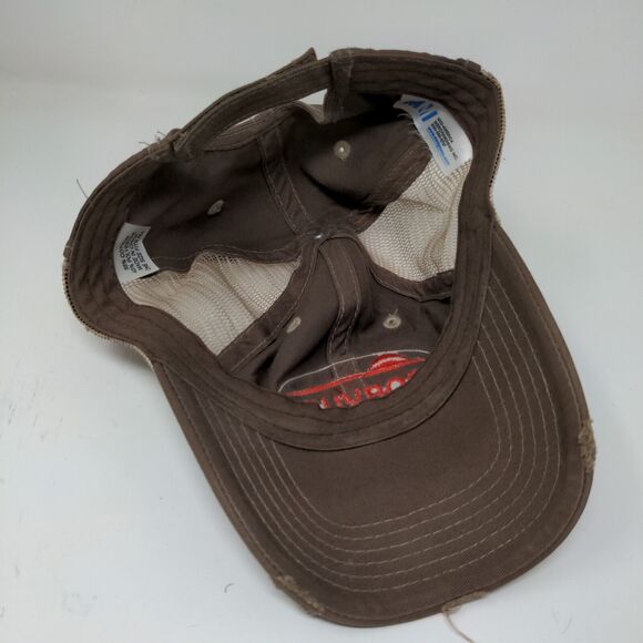 Corvus Bayer Strapback Hat Brown OSFA Farmer Embroidered Logo Distressed - Picture 9 of 12